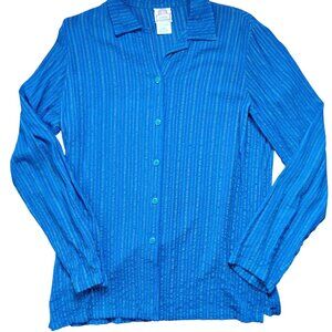 True Vintage Women's Blouse Medium Mill Valley Striped Stretch Rayon Blend